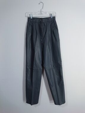 Vintage Genuine Leather High Waist Pants Gray Tapered Leg Size 10
